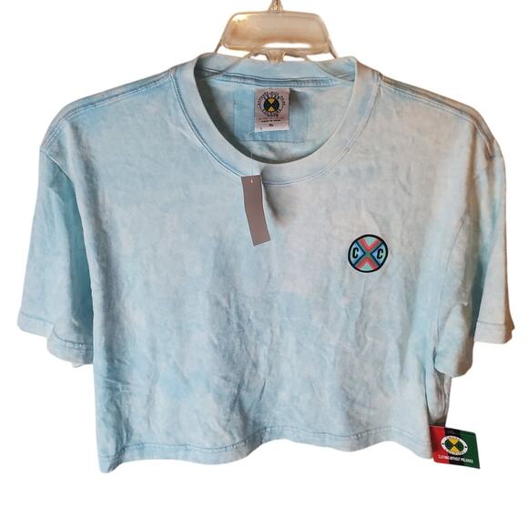 Cross Colours Light Blue Wash Crop Tee Shirt, NWT, XL - Picture 1 of 6